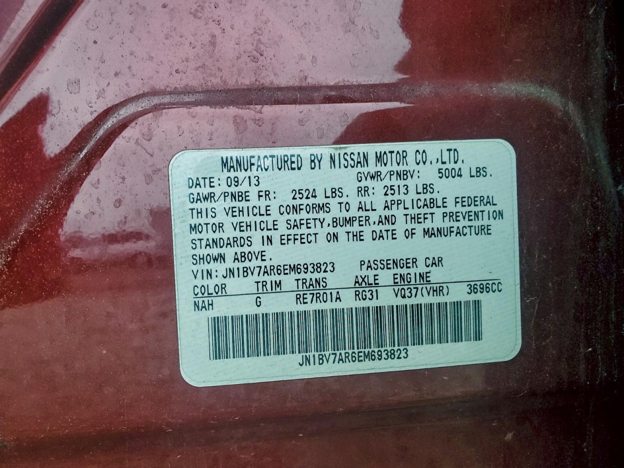 2014 Infiniti Q50 Base VIN: JN1BV7AR6EM693823 Lot: 94098365