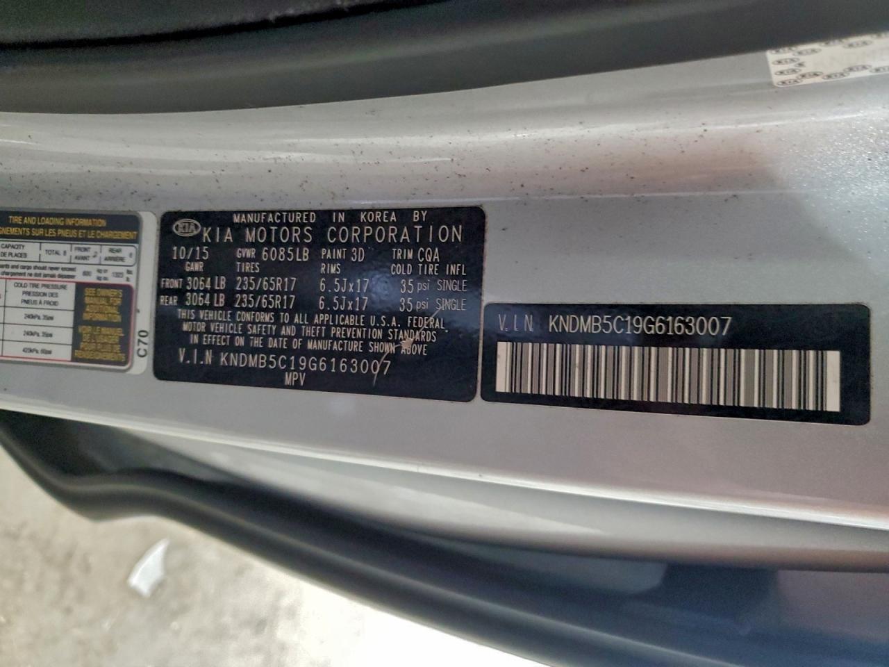 2016 Kia Sedona Lx VIN: KNDMB5C19G6163007 Lot: 94242115