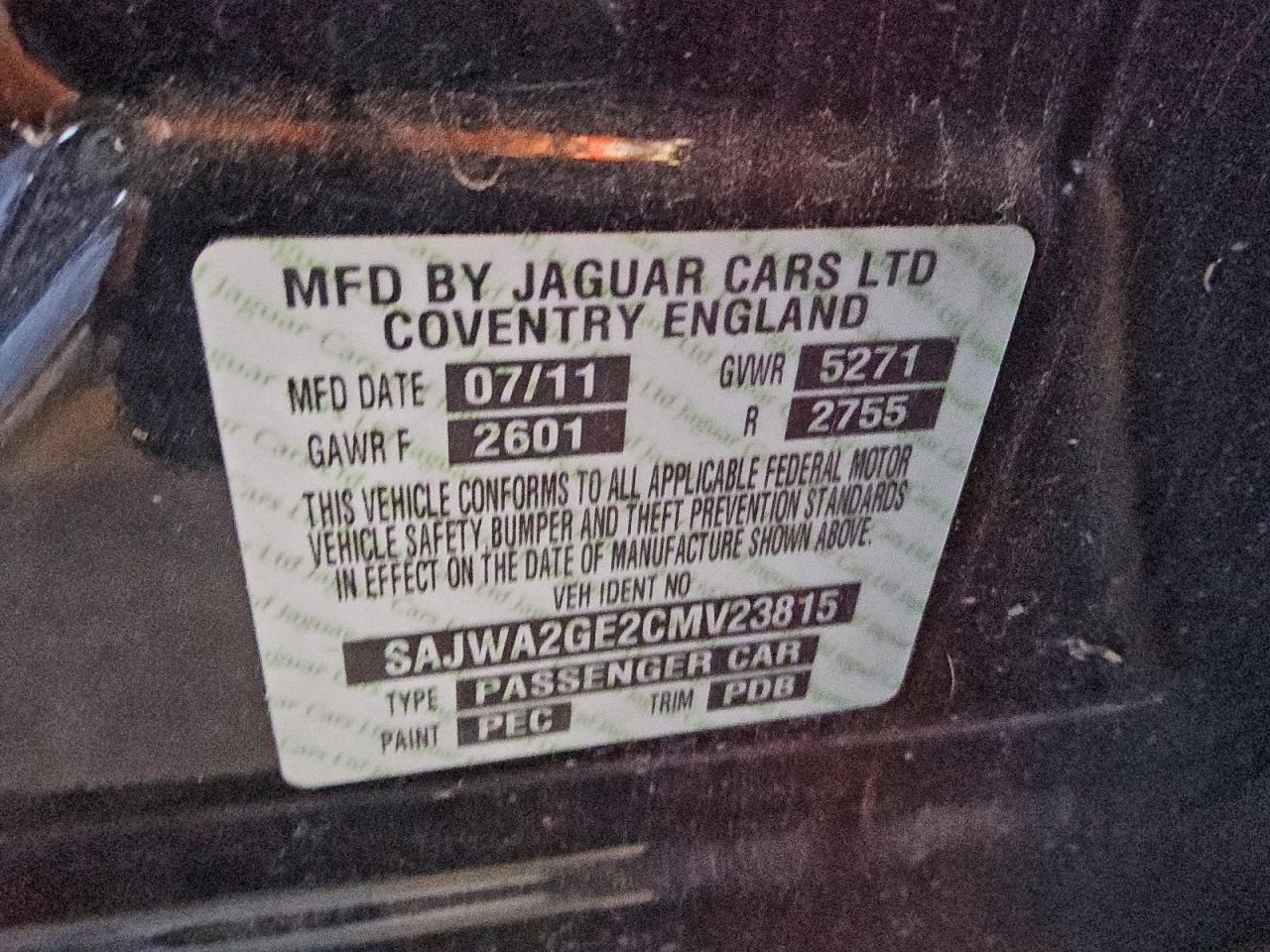 2012 Jaguar Xjl Supercharged VIN: SAJWA2GE2CMV23815 Lot: 94372545