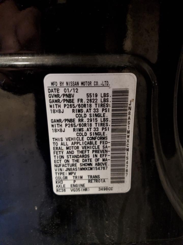 2012 Infiniti Fx35 VIN: JN8AS1MWXCM154767 Lot: 91906905