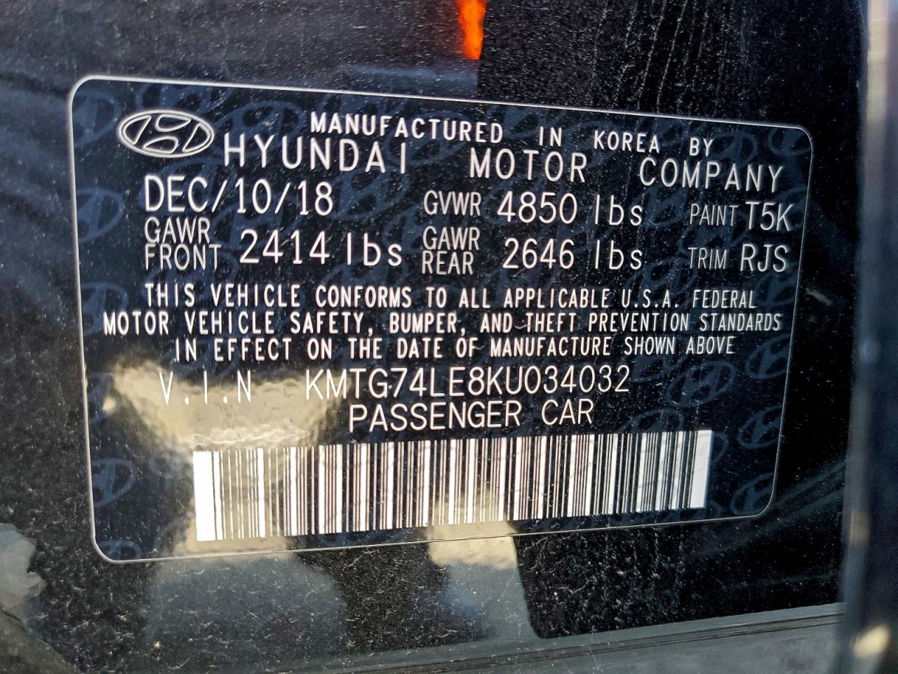 2019 Genesis G70 Elite VIN: KMTG74LE8KU034032 Lot: 93102855