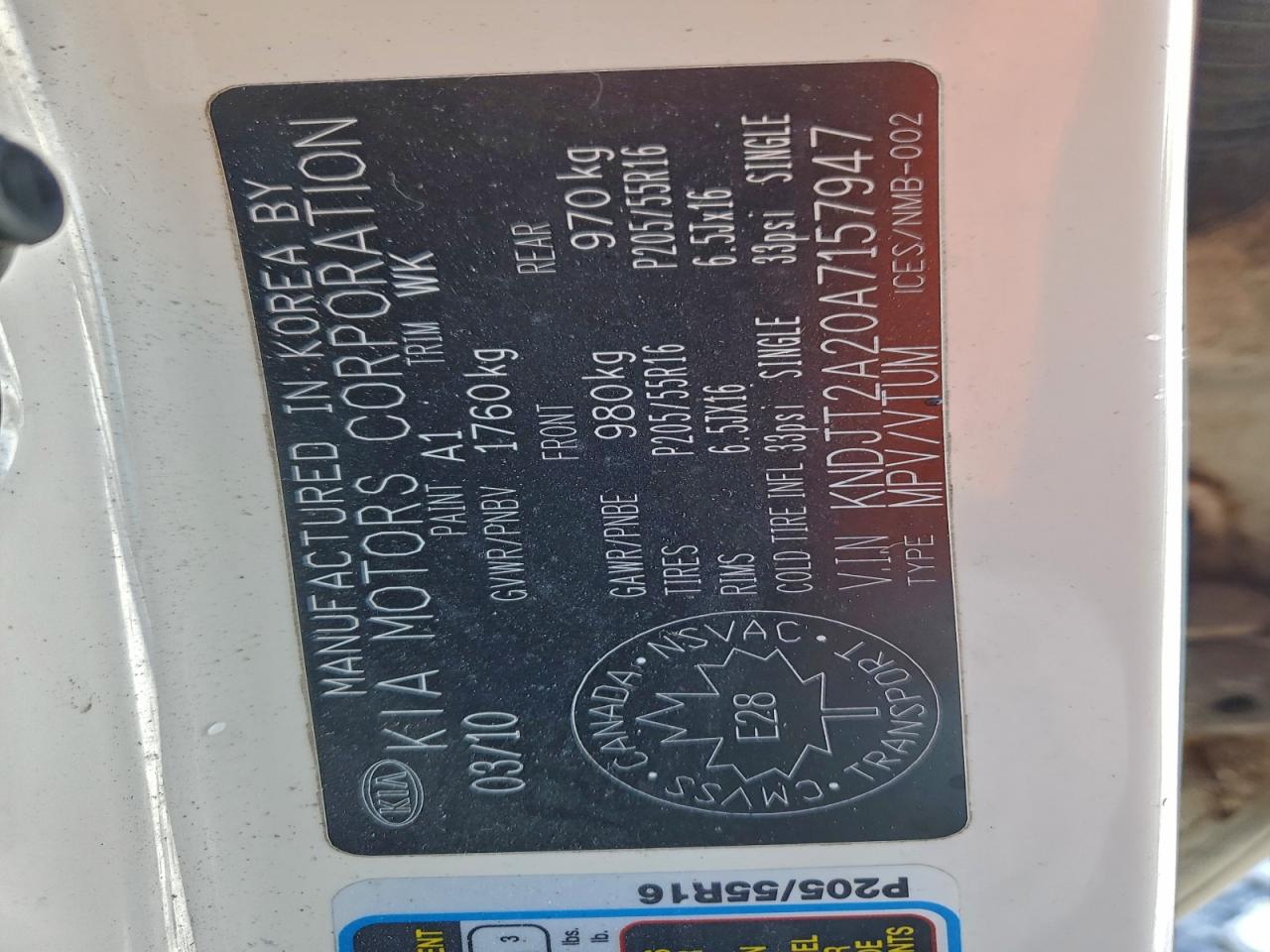 2010 Kia Soul + VIN: KNDJT2A20A7157947 Lot: 94070615