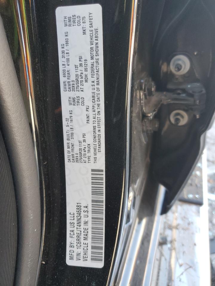 2022 Ram 1500 Laramie VIN: 1C6RREJT4NN346881 Lot: 93629415