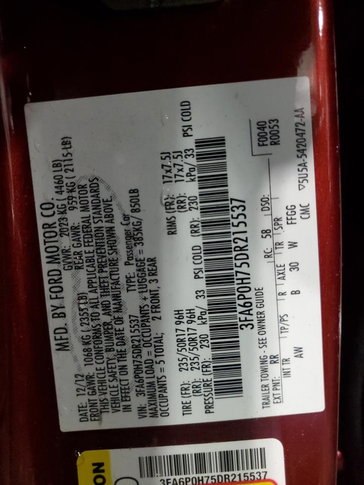 2013 Ford Fusion Se VIN: 3FA6P0H75DR215537 Lot: 89796395