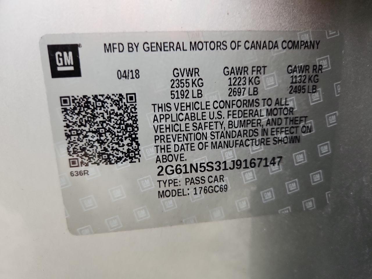 2018 Cadillac Xts Luxury VIN: 2G61N5S31J9167147 Lot: 93218975