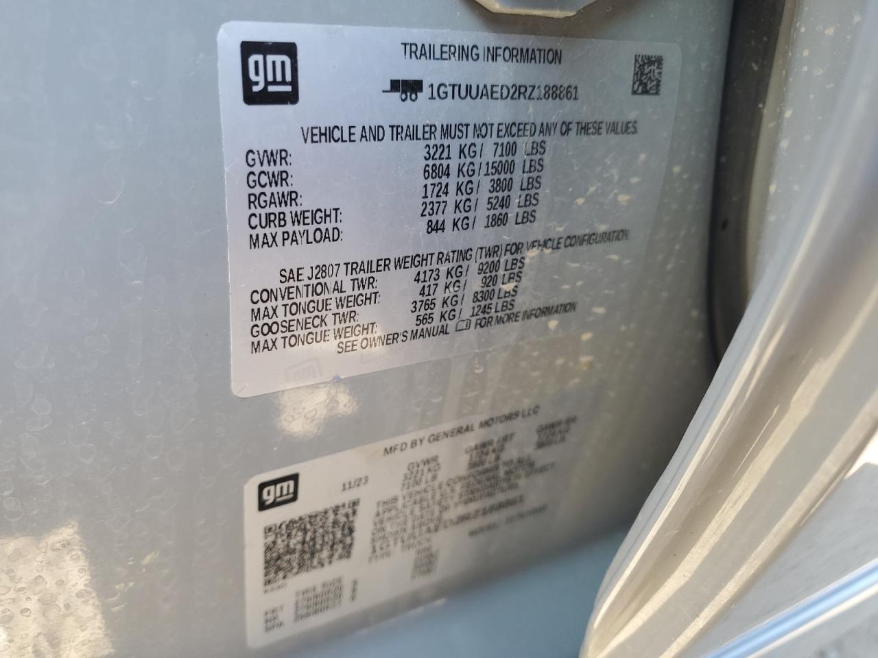 2024 GMC Sierra K1500 VIN: 1GTUUAED2RZ188861 Lot: 92243245