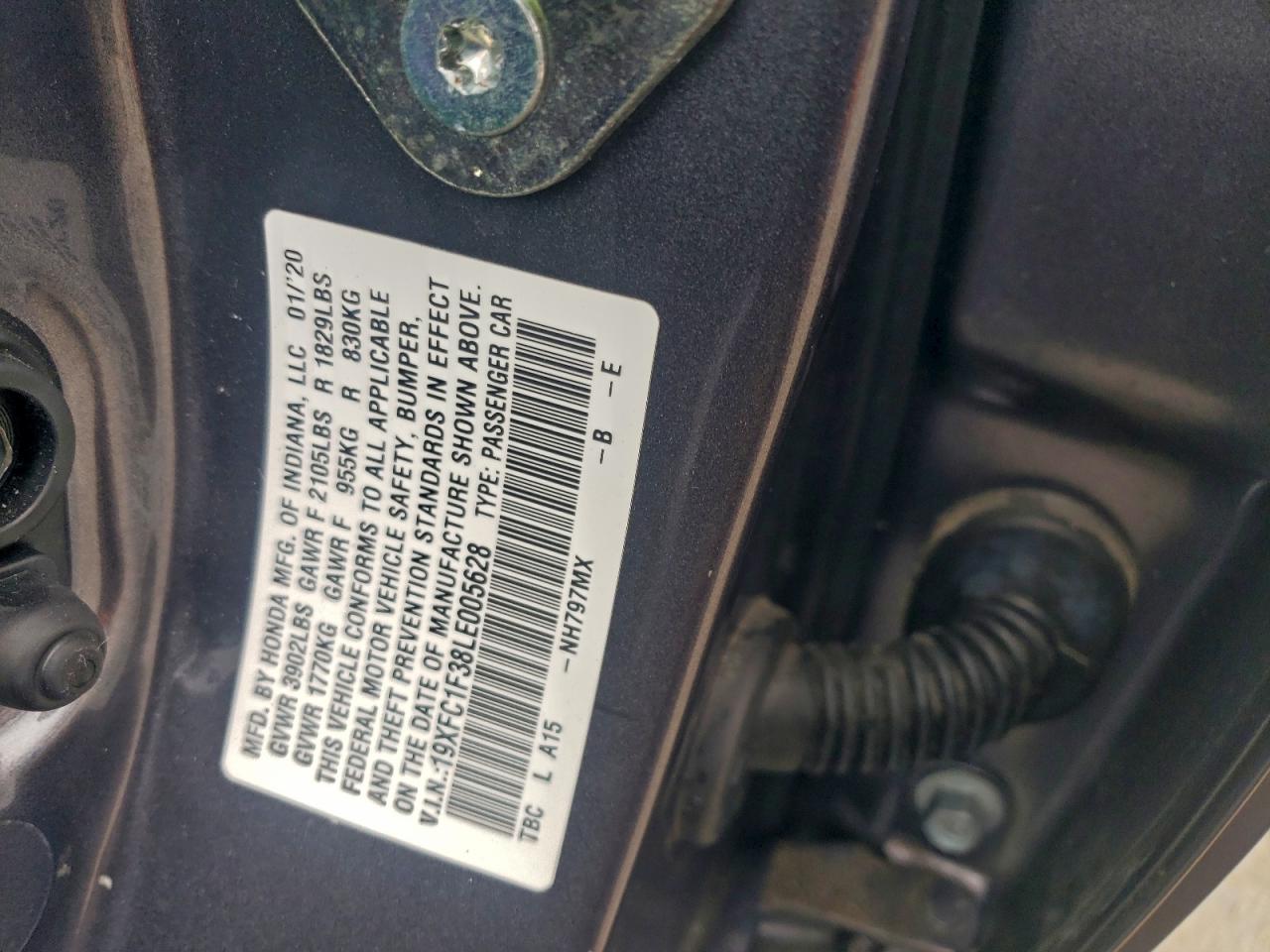 2020 Honda Civic Ex VIN: 19XFC1F38LE005628 Lot: 94442085