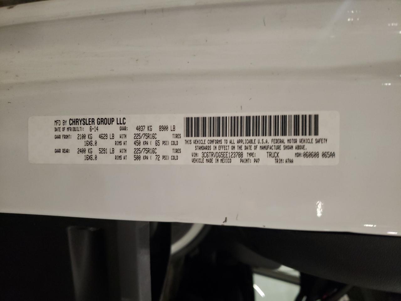 2014 Ram Promaster Delivery Van VIN: 3C6TRVDG5EE123788 Lot: 92817645