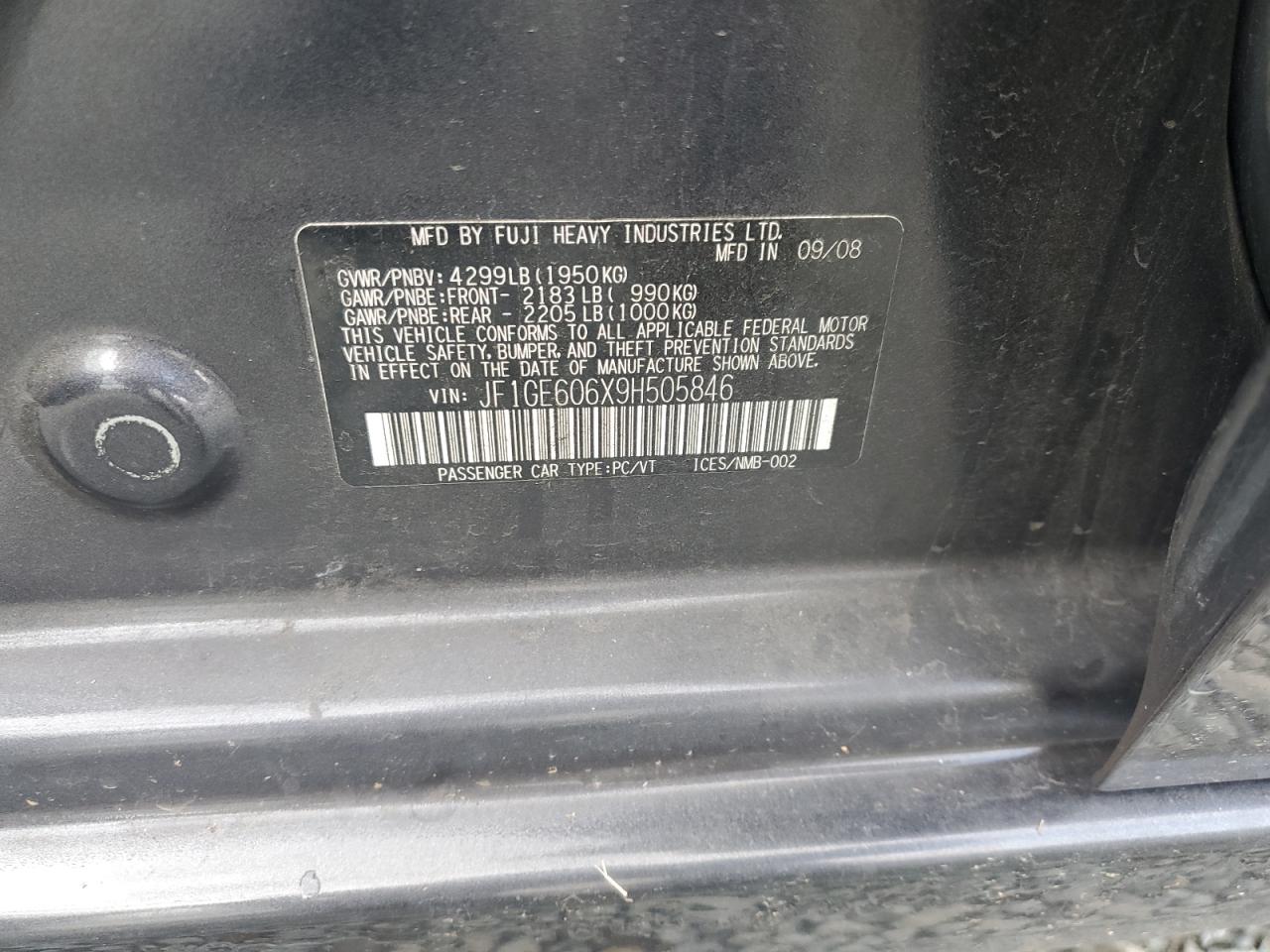 2009 Subaru Impreza 2.5I Premium VIN: JF1GE606X9H505846 Lot: 92314855