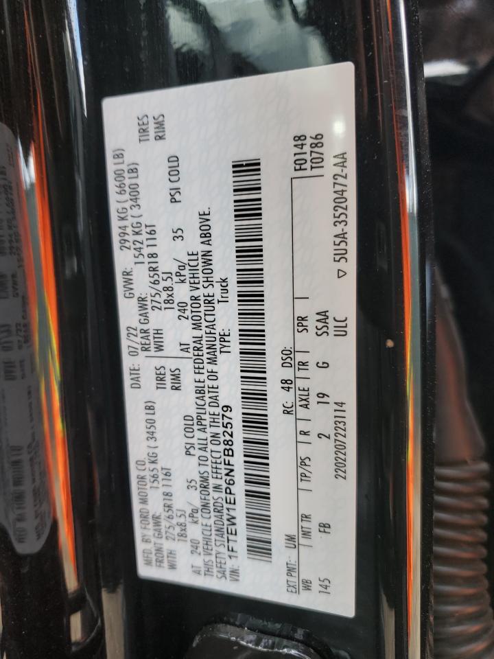 2022 Ford F150 Supercrew VIN: 1FTEW1EP6NFB82579 Lot: 92353045