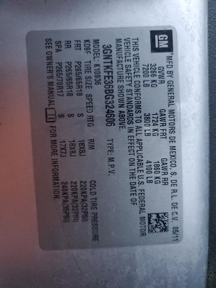 2011 Chevrolet Avalanche Lt VIN: 3GNTKFE36BG324606 Lot: 91235715