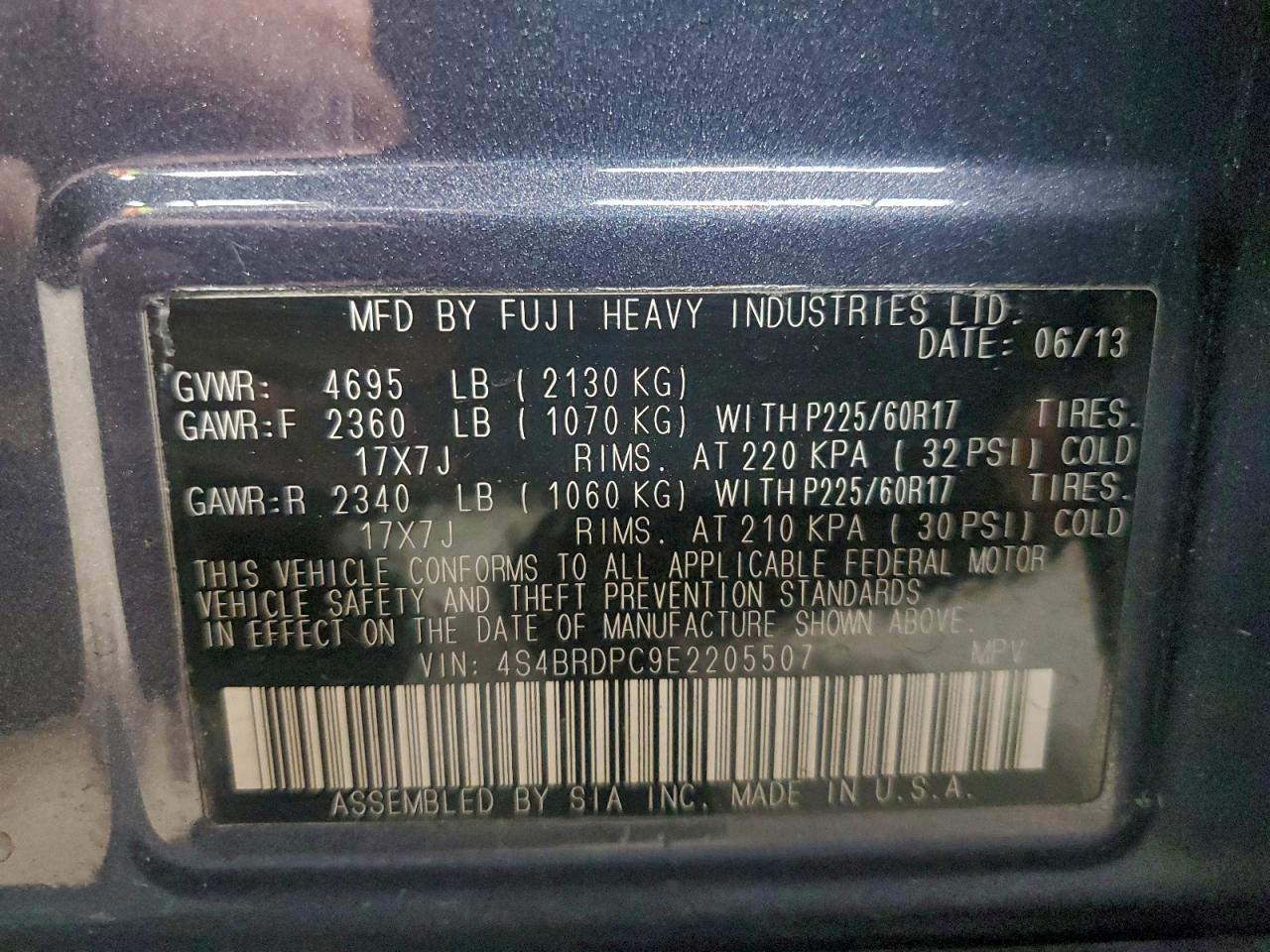 2014 Subaru Outback 3.6R Limited VIN: 4S4BRDPC9E2205507 Lot: 94049305