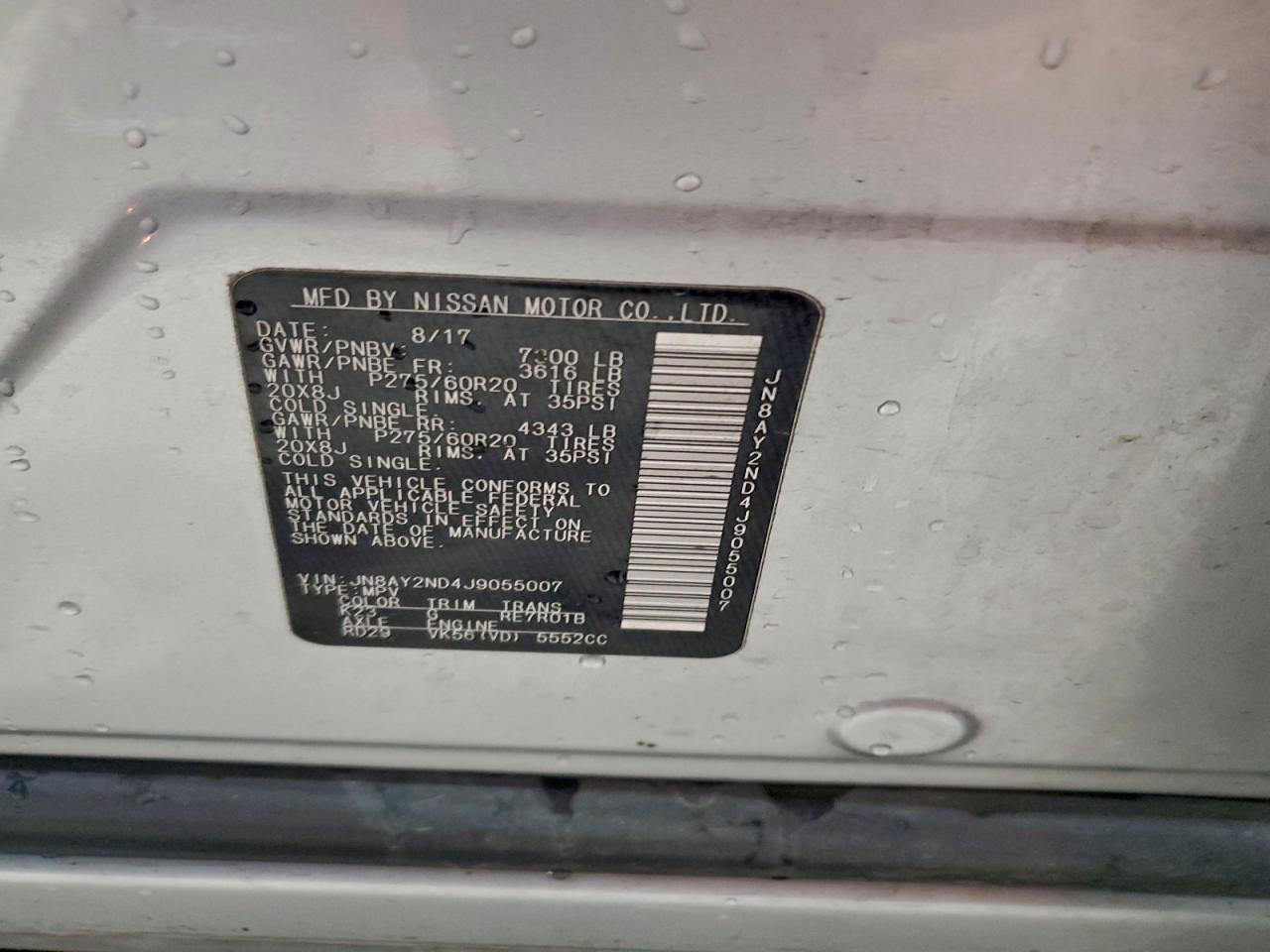 2018 Nissan Armada Sv VIN: JN8AY2ND4J9055007 Lot: 93632515