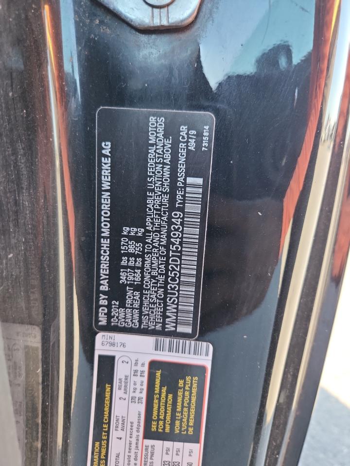 2013 Mini Cooper VIN: WMWSU3C52DT549349 Lot: 91861885