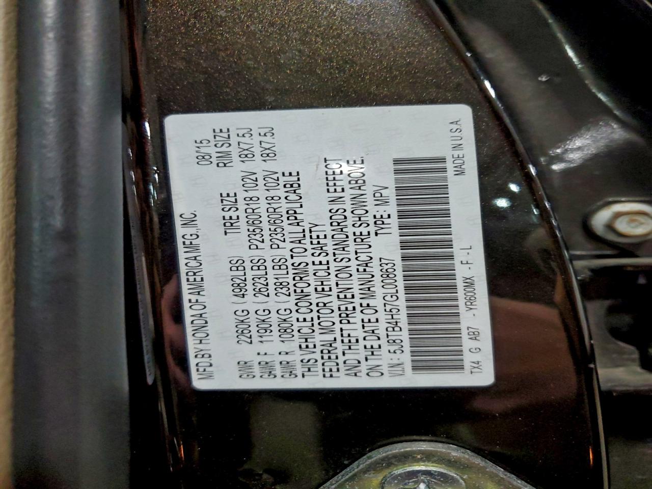 2016 Acura Rdx Technology VIN: 5J8TB4H57GL008637 Lot: 93828545