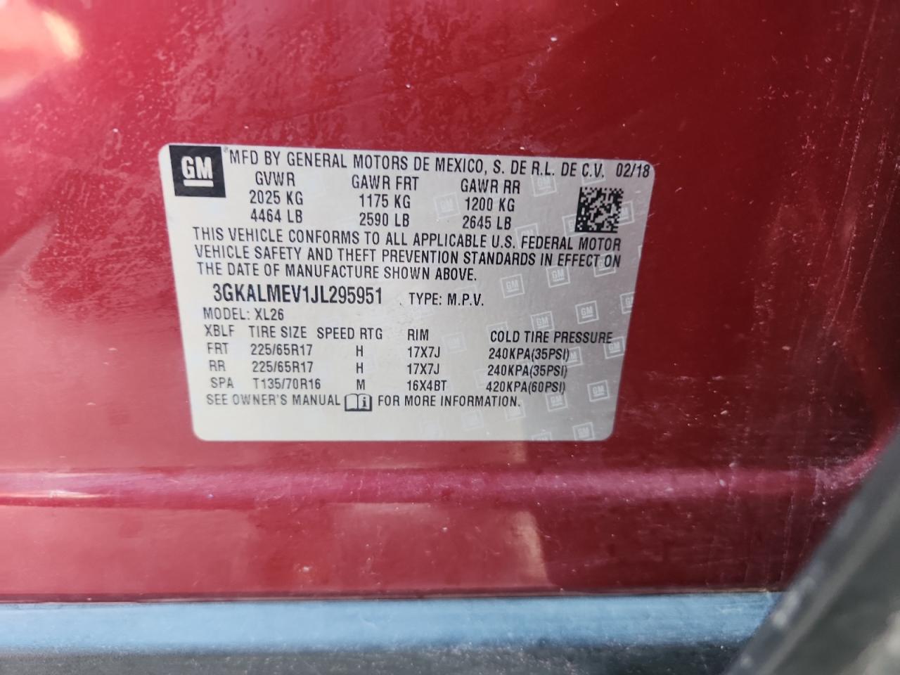 2018 GMC Terrain Sle VIN: 3GKALMEV1JL295951 Lot: 91272875