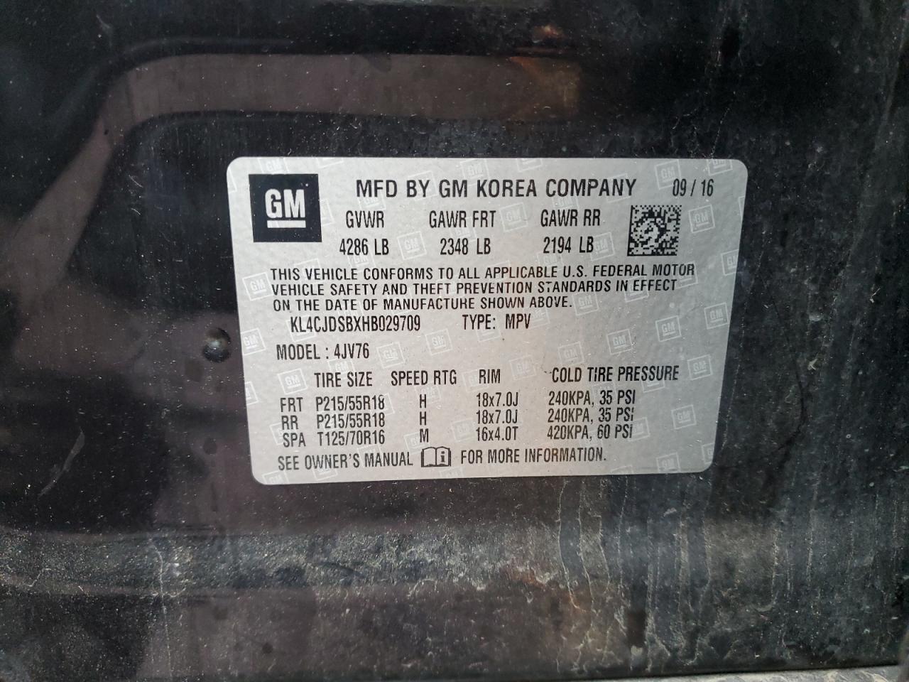 2017 Buick Encore Premium VIN: KL4CJDSBXHB029709 Lot: 93625675