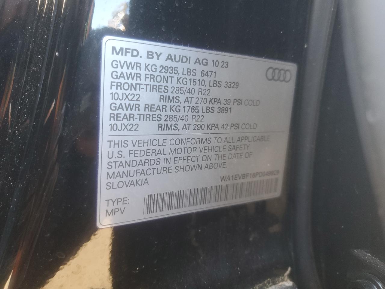 2023 Audi Q8 Premium Plus S-Line VIN: WA1EVBF16PD049929 Lot: 91615575