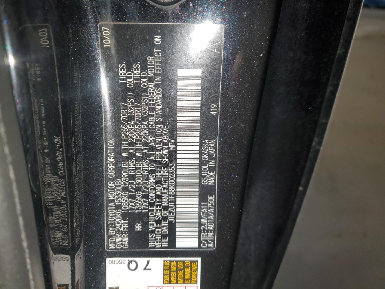 2008 Toyota Fj Cruiser VIN: JTEZU11F88K002353 Lot: 92188705