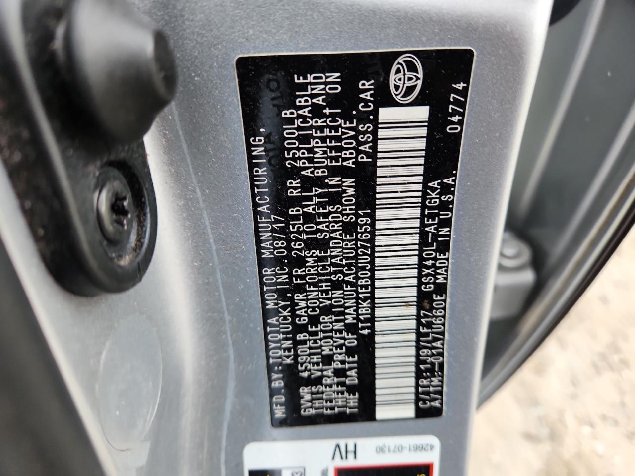 2018 Toyota Avalon Xle VIN: 4T1BK1EB0JU276591 Lot: 92998065