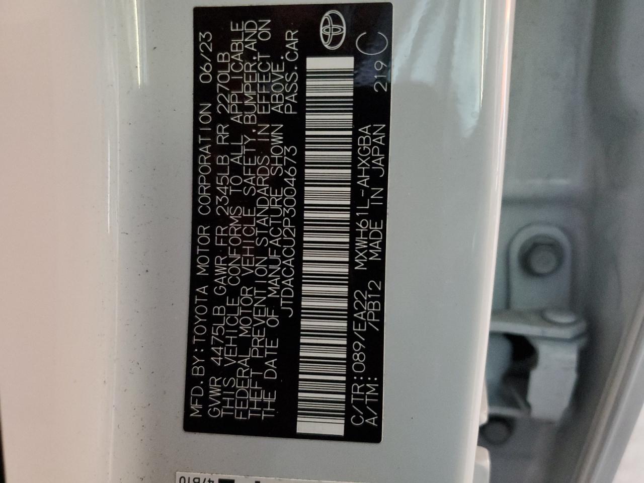 2023 Toyota Prius Prime Se VIN: JTDACACU2P3004673 Lot: 91237685