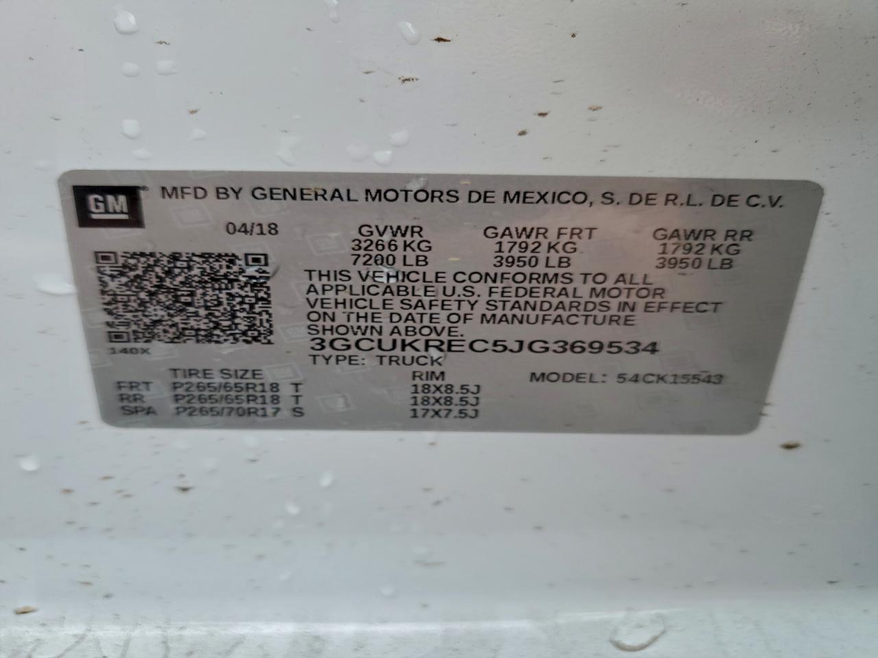 2018 Chevrolet Silverado K1500 Lt VIN: 3GCUKREC5JG369534 Lot: 94256195