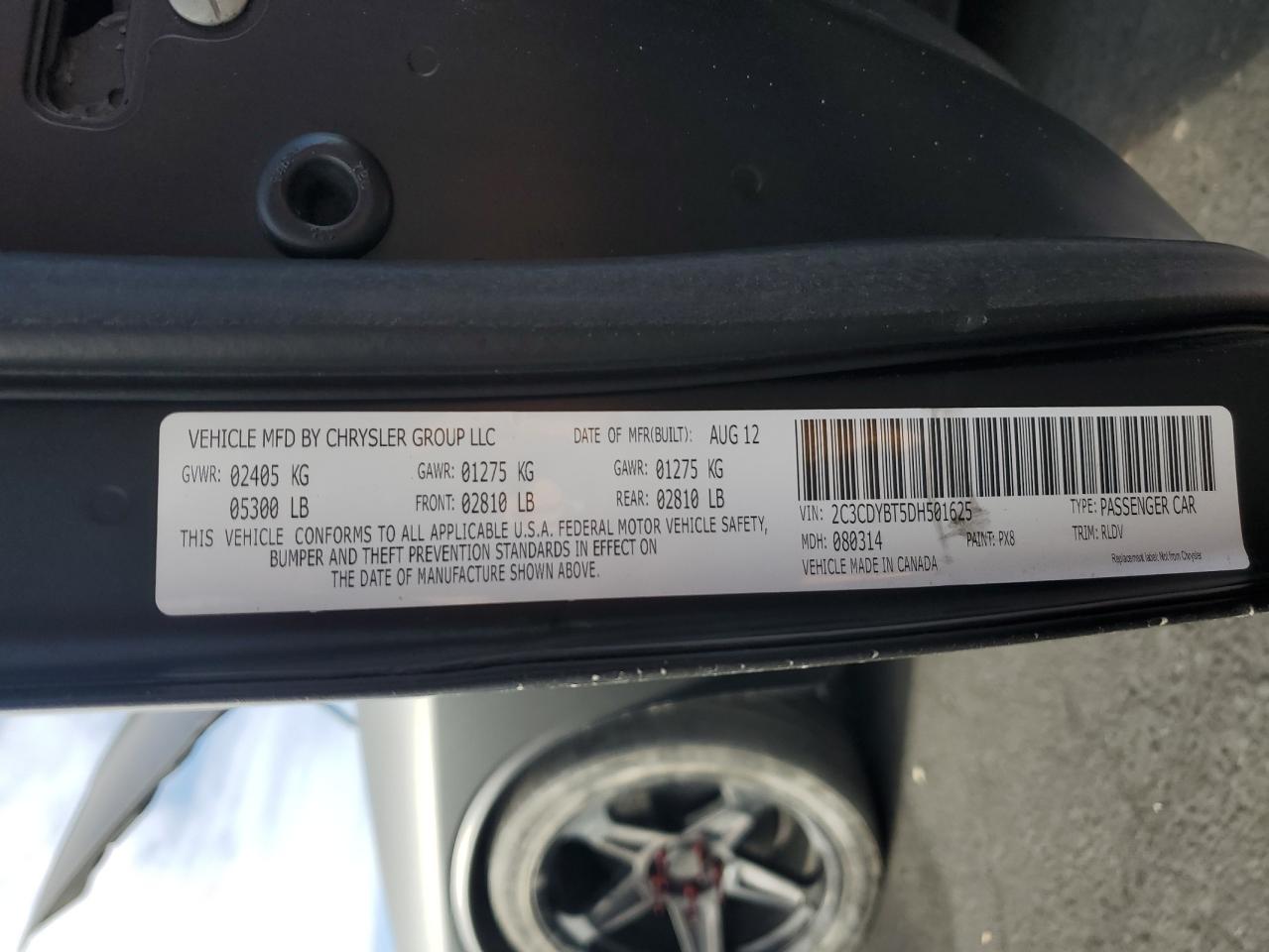 2013 Dodge Challenger R/T VIN: 2C3CDYBT5DH501625 Lot: 91252655