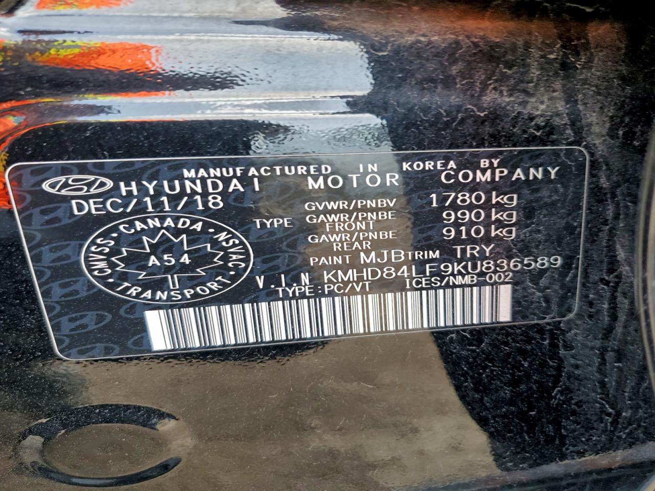 2019 Hyundai Elantra Sel VIN: KMHD84LF9KU836589 Lot: 93749205