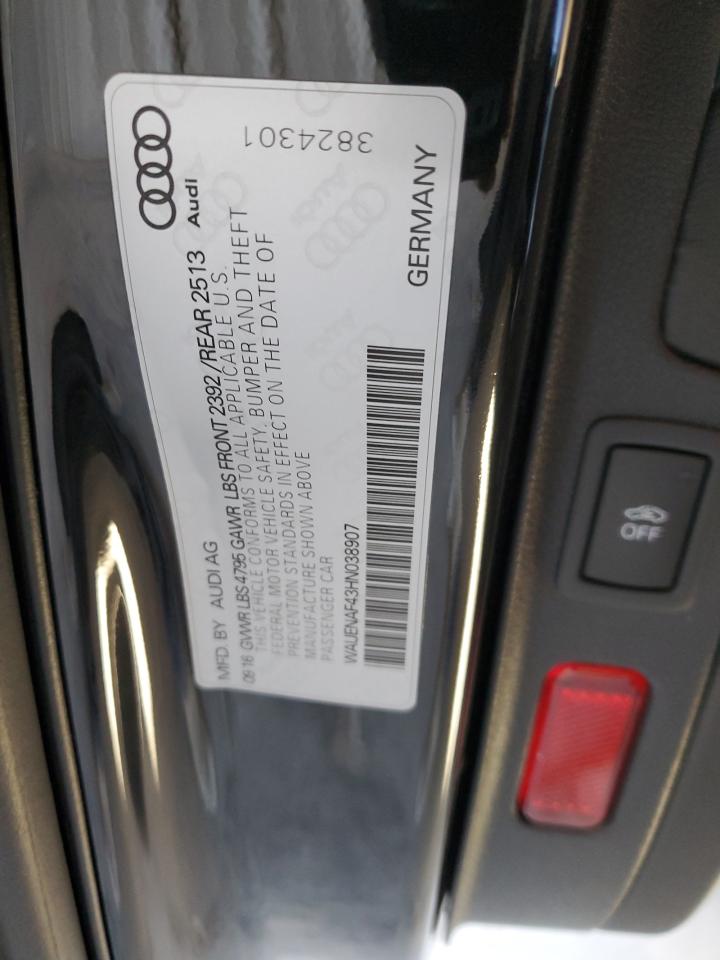 2017 Audi A4 Premium Plus VIN: WAUENAF43HN038907 Lot: 92463115