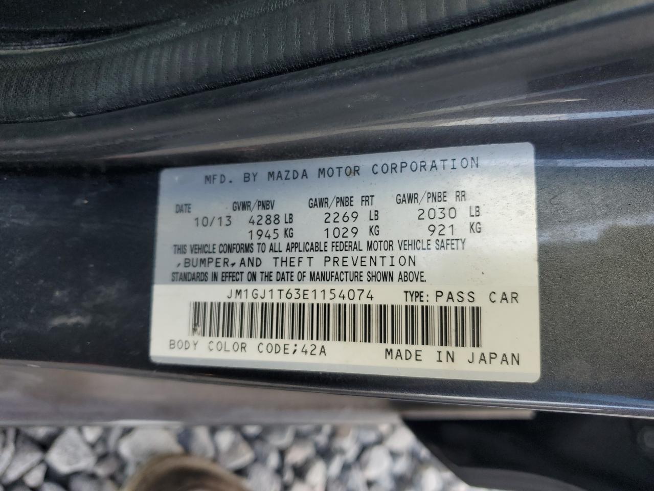 2014 Mazda 6 Touring VIN: JM1GJ1T63E1154074 Lot: 93257695