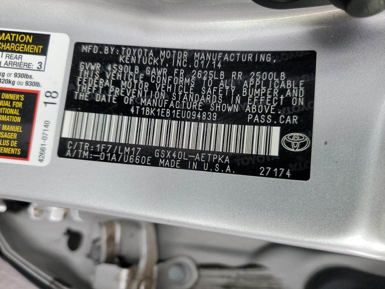 2014 Toyota Avalon Base VIN: 4T1BK1EB1EU094839 Lot: 91142975