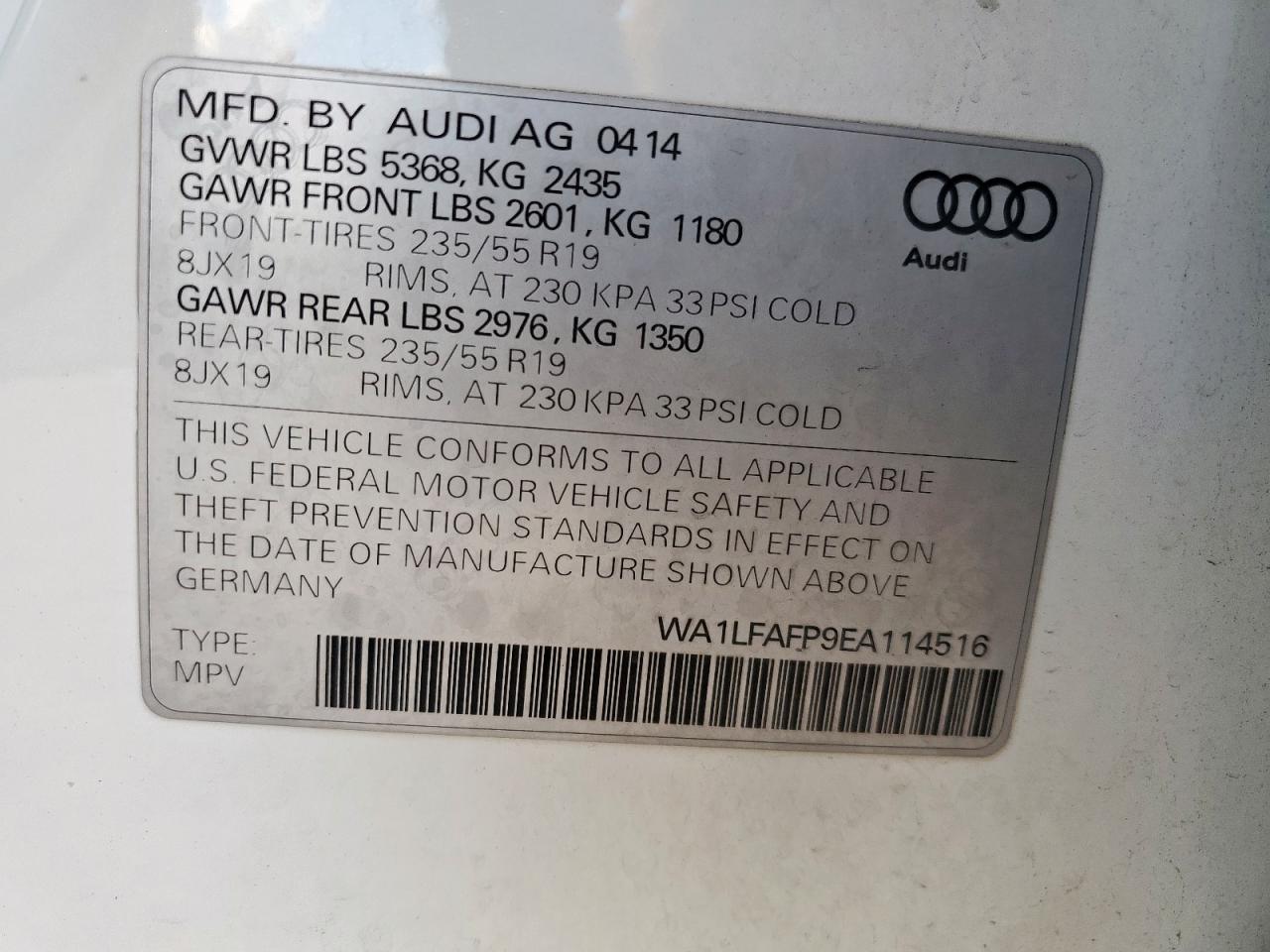 2014 Audi Q5 Premium Plus VIN: WA1LFAFP9EA114516 Lot: 93704885