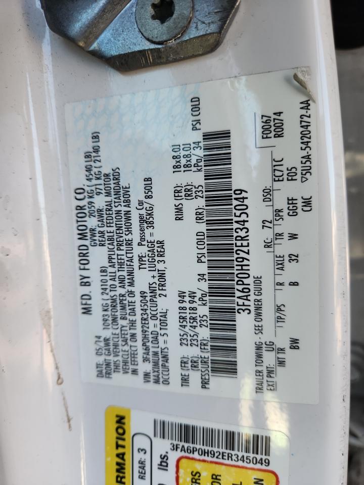 2014 Ford Fusion Se VIN: 3FA6P0H92ER345049 Lot: 92507165