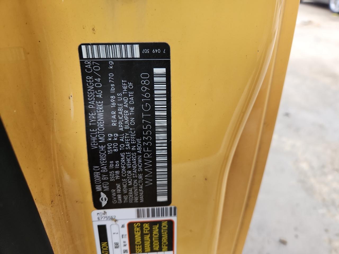 2007 Mini Cooper VIN: WMWRF33557TG16980 Lot: 91240525