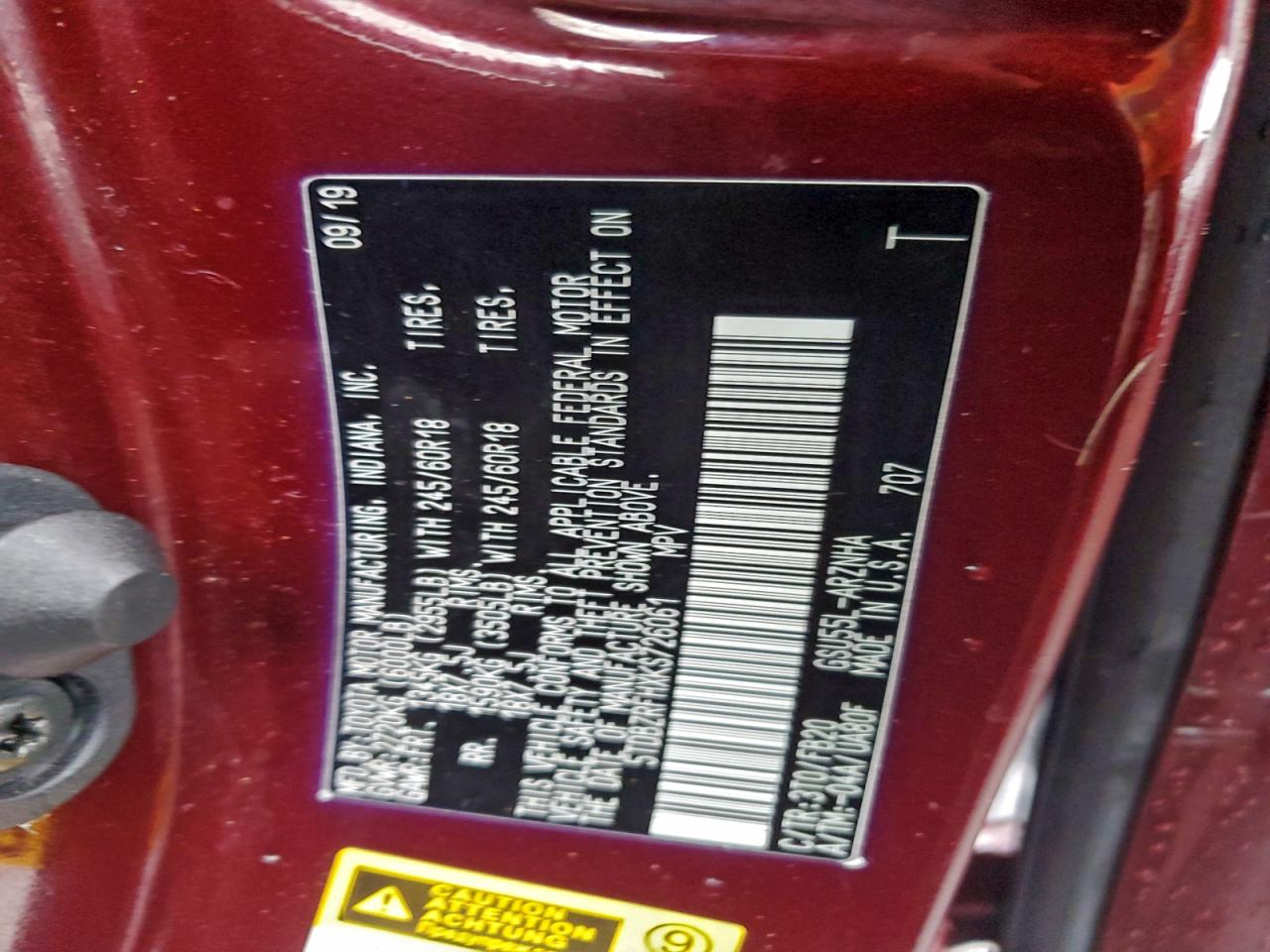 2019 Toyota Highlander Le VIN: 5TDBZRFHXKS726061 Lot: 94275365