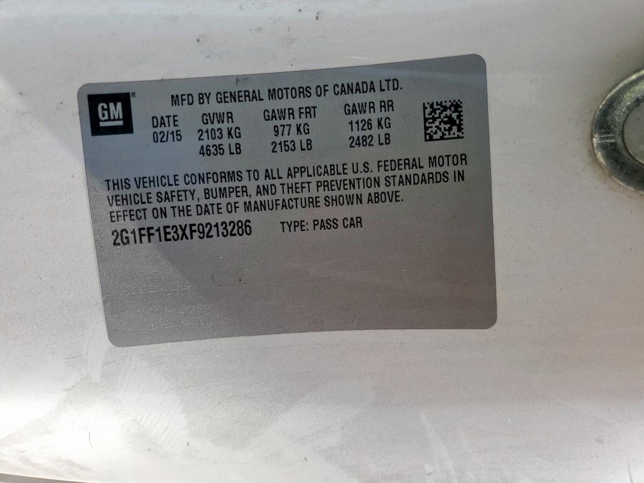 2015 Chevrolet Camaro Lt VIN: 2G1FF1E3XF9213286 Lot: 93125585