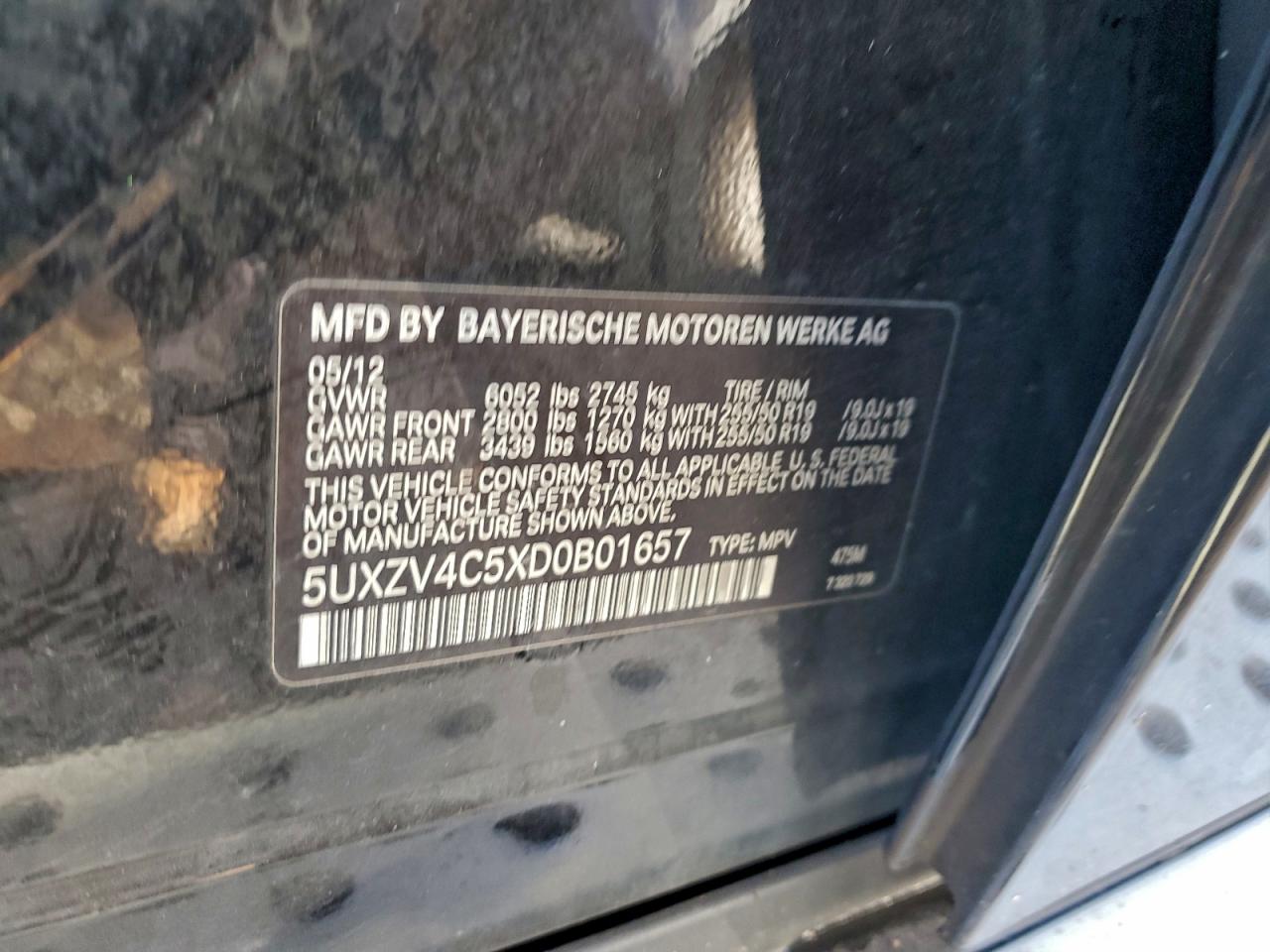 2013 BMW X5 xDrive35I VIN: 5UXZV4C5XD0B01657 Lot: 94231515