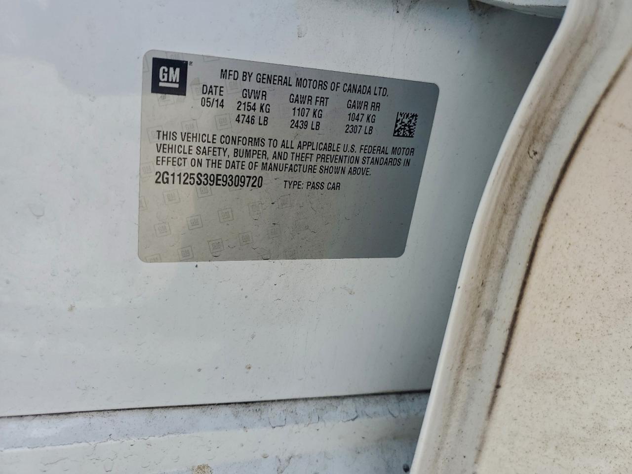 2014 Chevrolet Impala Lt VIN: 2G1125S39E9309720 Lot: 94128795