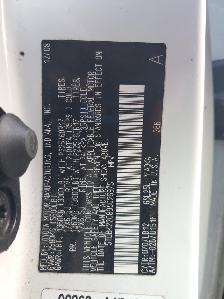 2009 Toyota Sienna Xle VIN: 5TDBK22C89S026975 Lot: 93660235