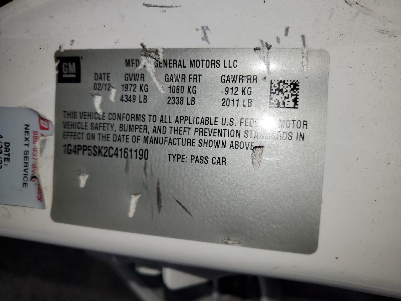 2012 Buick Verano VIN: 1G4PP5SK2C4161190 Lot: 91981445