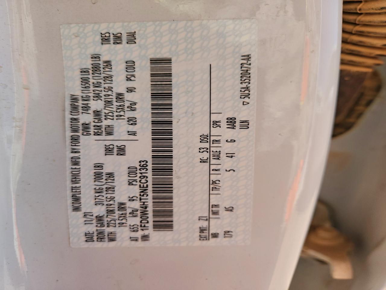 2022 Ford F450 Super Duty VIN: 1FD0W4HT5NEC91363 Lot: 93213205