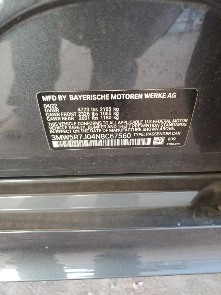 2022 BMW 330Xi VIN: 3MW5R7J04N8C67560 Lot: 92318975
