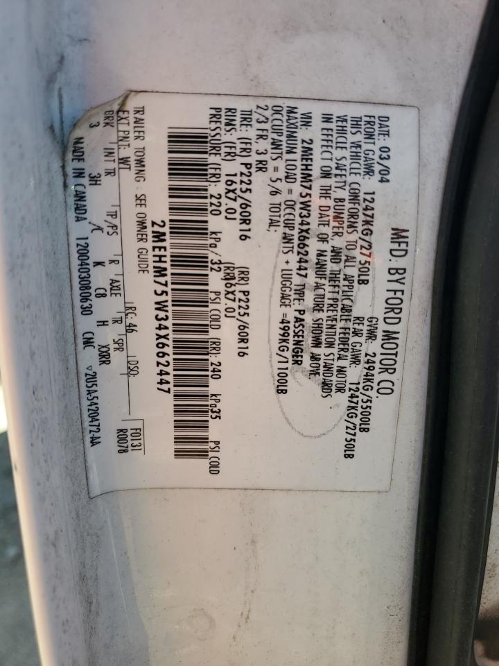 2004 Mercury Grand Marquis Ls VIN: 2MEHM75W34X662447 Lot: 91525185