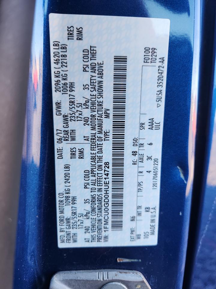 2017 Ford Escape Se VIN: 1FMCU0GD0HUE14728 Lot: 90918395