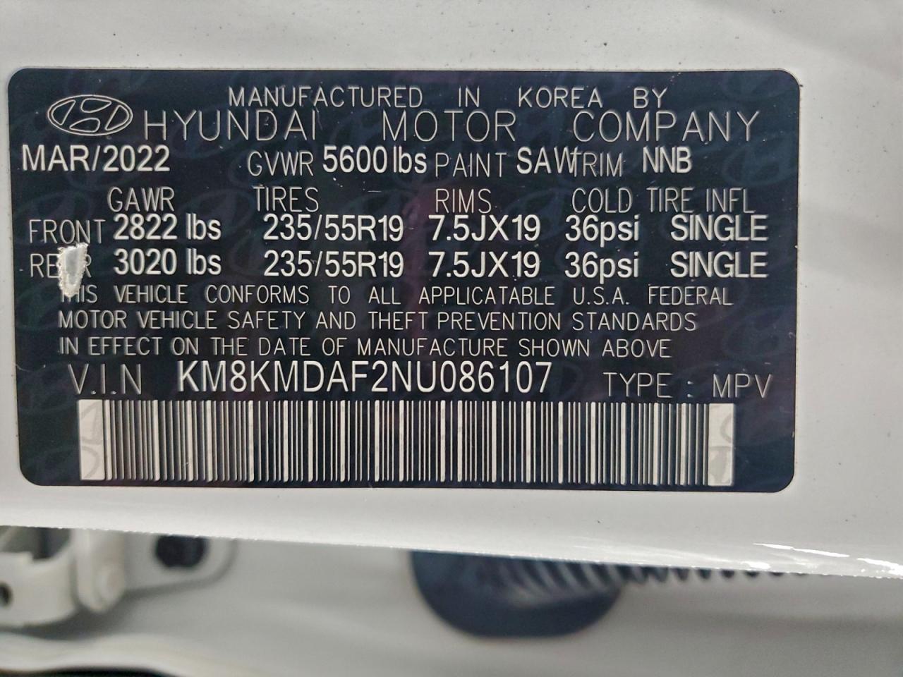 2022 Hyundai Ioniq 5 Se VIN: KM8KMDAF2NU086107 Lot: 94908595