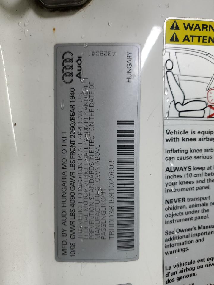 2009 Audi Tt 3.2 Quattro VIN: TRUDD38J591020603 Lot: 92232905