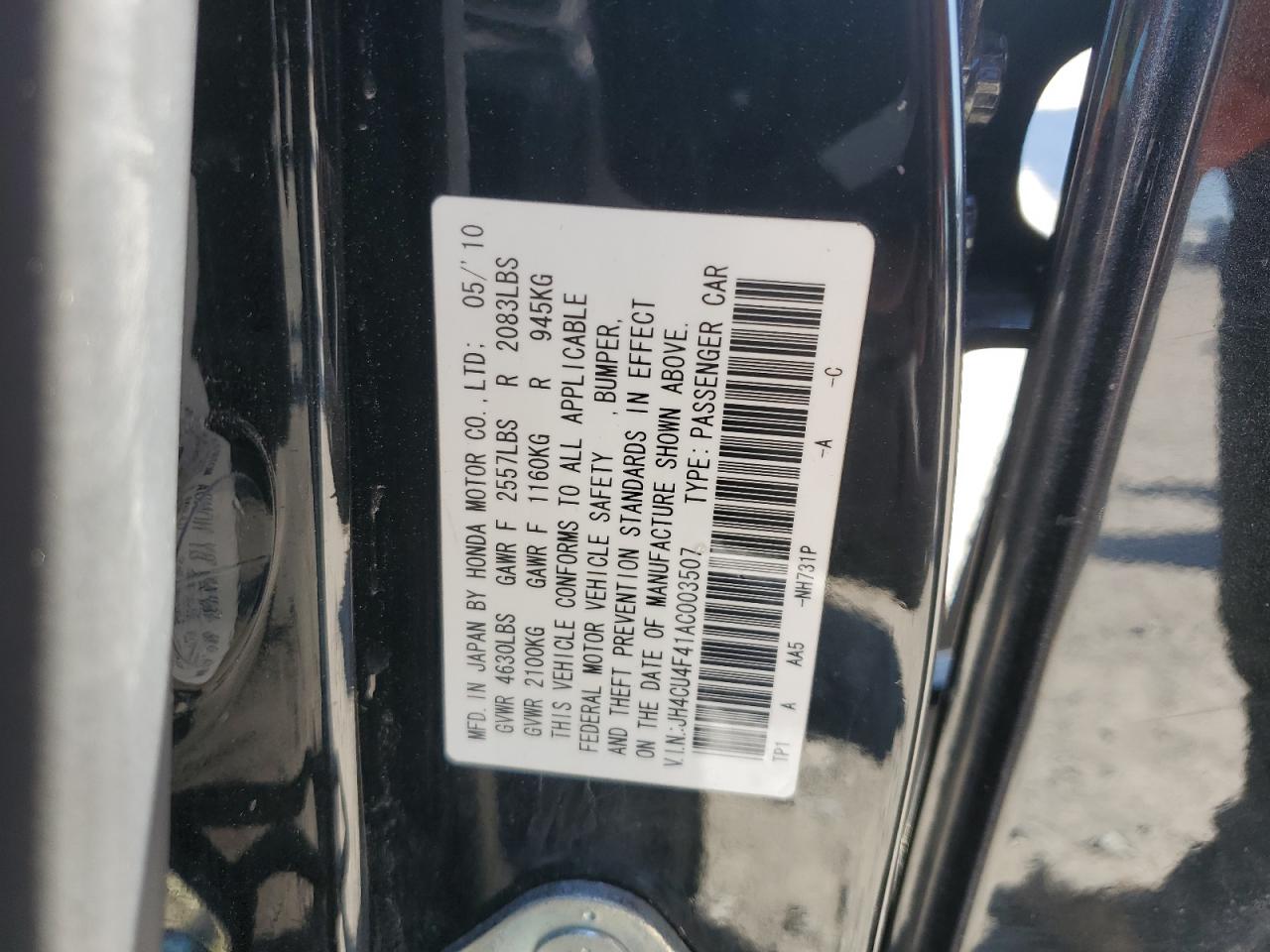 2010 Acura Tsx VIN: JH4CU4F41AC003507 Lot: 91725765