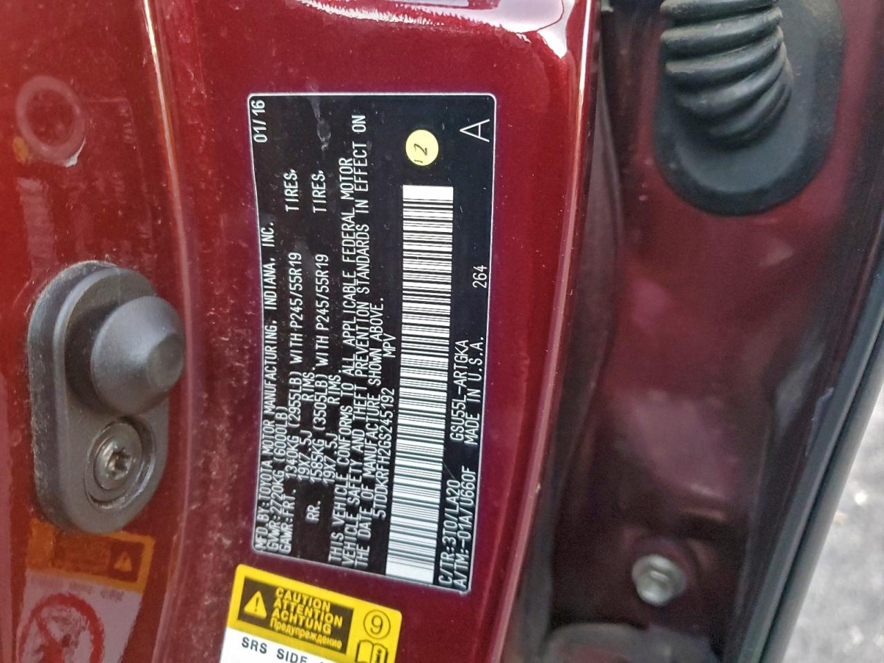 2016 Toyota Highlander Limited VIN: 5TDDKRFH2GS245192 Lot: 94656185