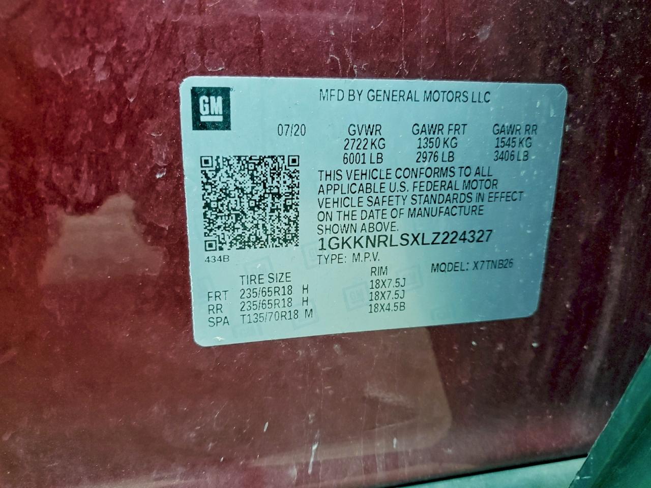 2020 GMC Acadia Sle VIN: 1GKKNRLSXLZ224327 Lot: 93852445