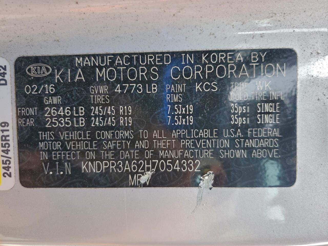 2017 Kia Sportage Sx VIN: KNDPR3A62H7054332 Lot: 94274815